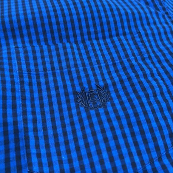 Chaps Men’s stretch blue/black checked Button Down. Sz L - Picture 4 of 5